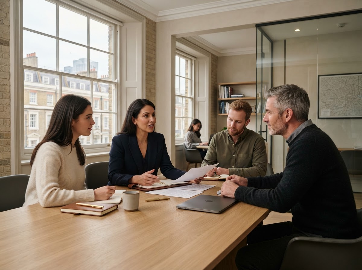 Wealth Street Global analysts reviewing predictive model output on screen